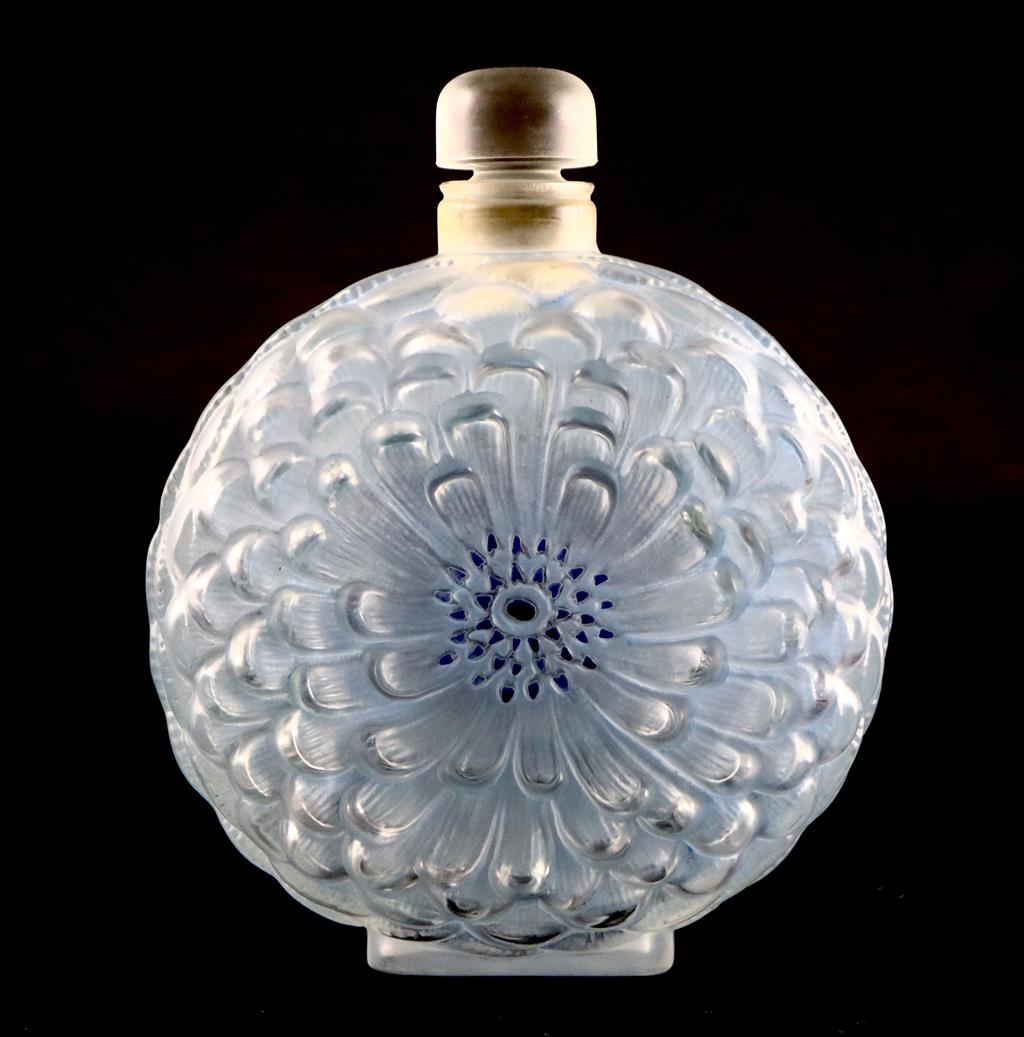 René Lalique. A pre-war frosted glass Dahlia pattern flacon No.1, no.615, designed in 1931, 20.5cm high